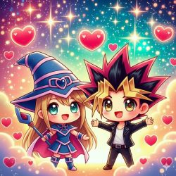 yugioh chibi con la maga oscura de amor...